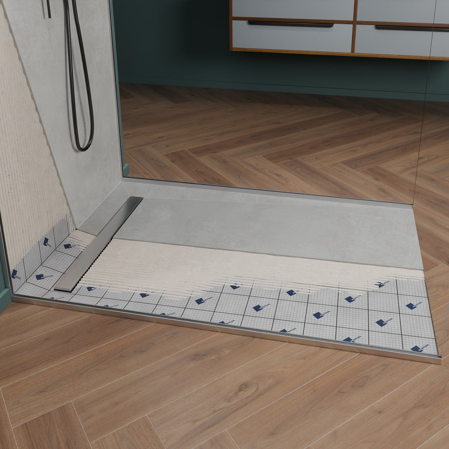 Receveur de douche en polystyr�ne extrud� �tanche avec caniveau 70x7
