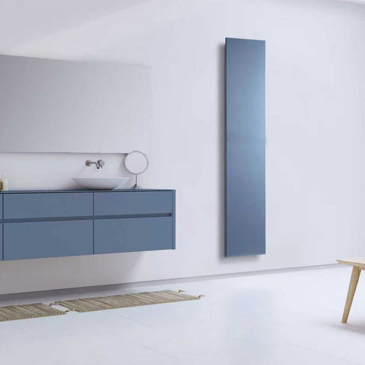Electric radiator in monochrome painted steel, intense blue, with optional towel rails
