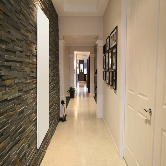 Wall-mounted electric heater in slate-effect resin, white, vertical design, extra-flat