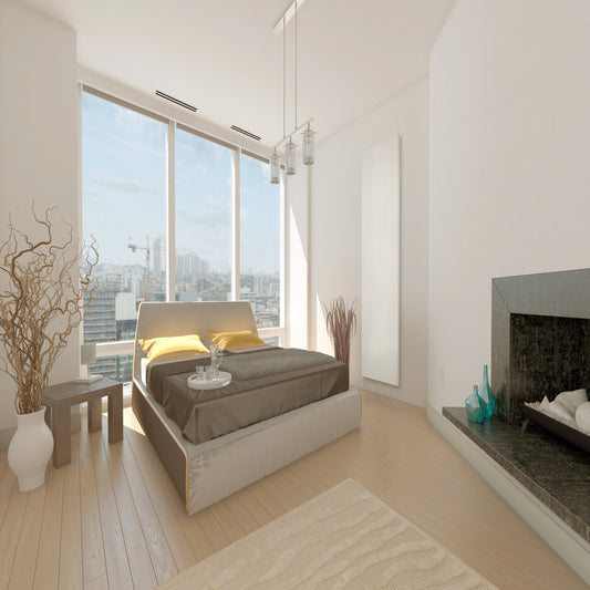 Electric radiator in monochrome white painted steel with optional towel rails