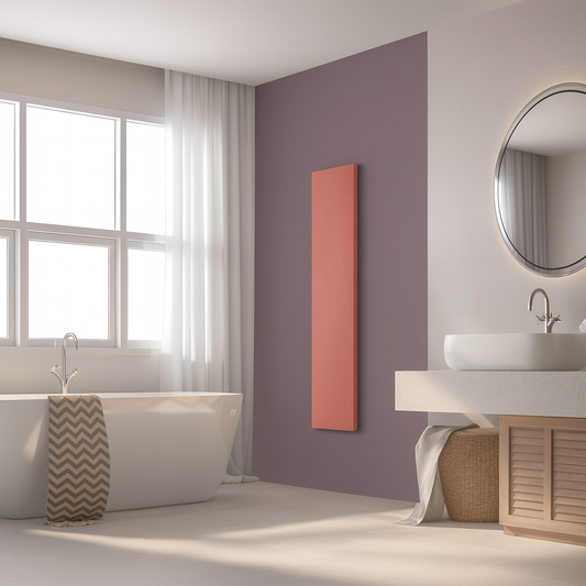 Electric radiator in monochrome Terracotta almond painted steel with optional towel rails