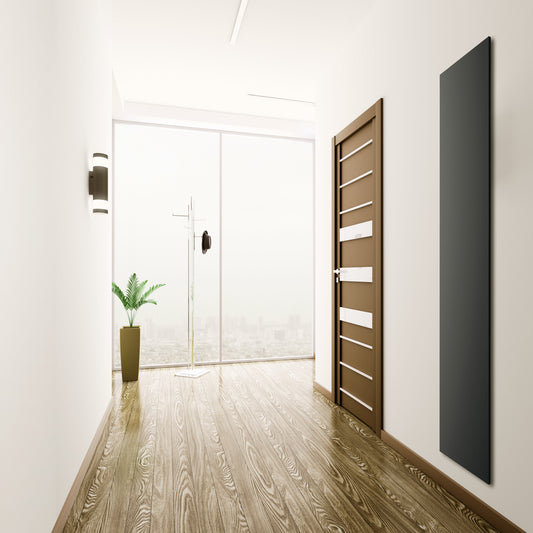 Electric radiator in monochrome black painted steel with optional towel rails