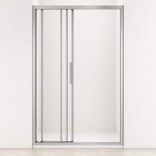 Porte de douche coulissante à 3 vantaux en verre transparent anticalcaire de 6 mm – cadre chromé