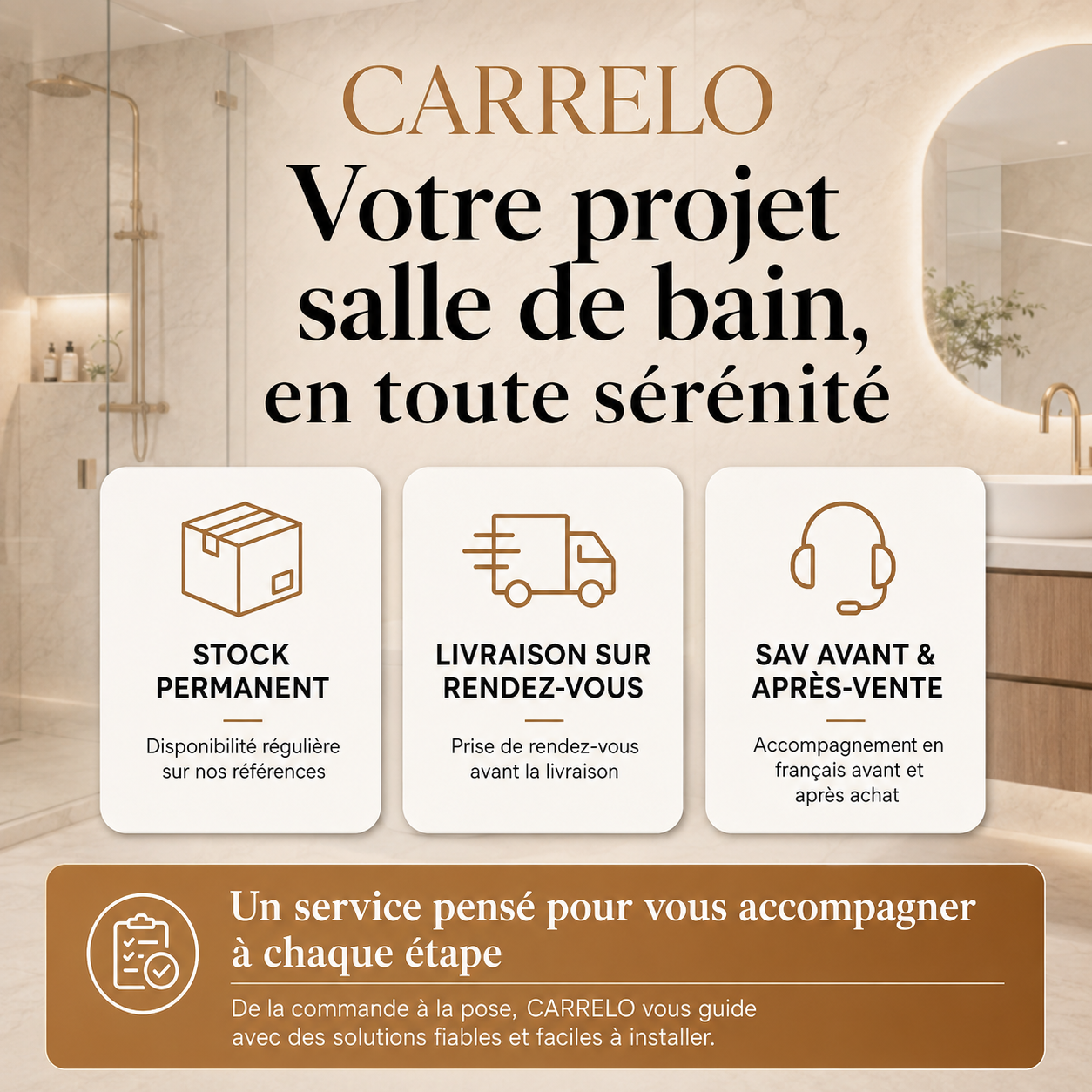 Pack de 3 panneaux muraux de salle de bain 60x90 aspect carrelage carée