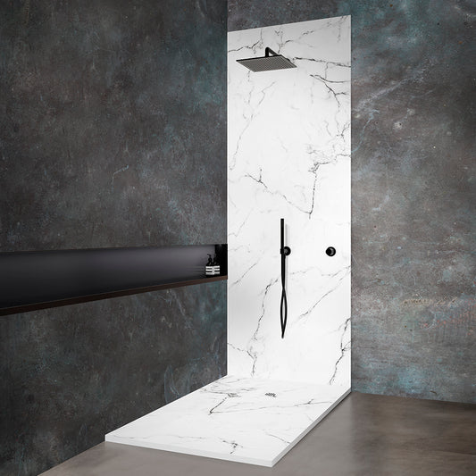 Kit bac à douche 160x90 avec habillage en panneau mural en résine aspect marbre