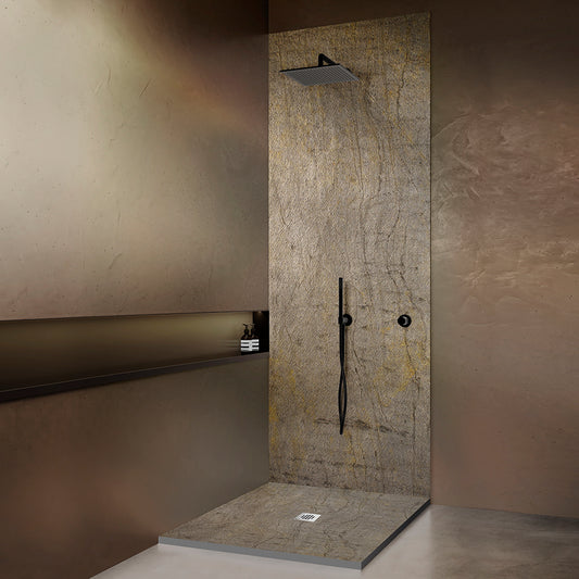 Kit Receveur de douche 90x90 avec panneau mural en pierre naturelle
