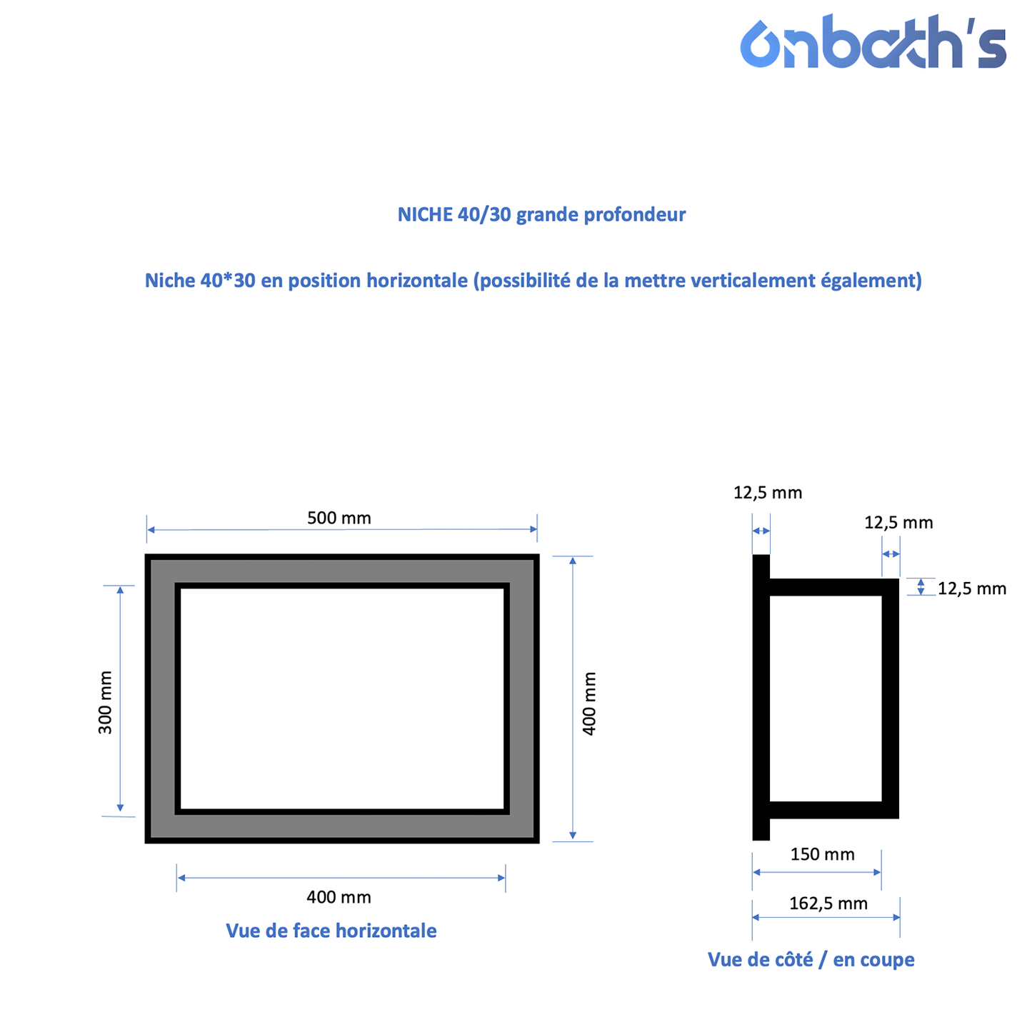 Niche à carreler 40x30 cm en polystyrène avec natte d'étanchéité pré-montée