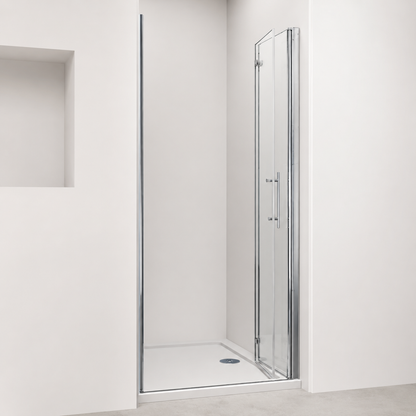 Porte de douche pivotante pliante avec bande opaque - reversible sans cadre et anticalcaire – Profilé aluminium chromé
