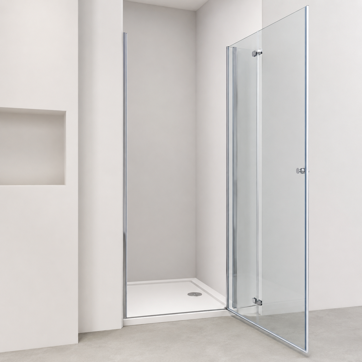 Porte de douche pivotante pliante avec bande opaque - reversible sans cadre et anticalcaire – Profilé aluminium chromé