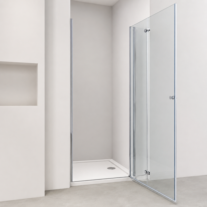 Porte de douche pivotante pliante avec bande opaque - reversible sans cadre et anticalcaire – Profilé aluminium chromé