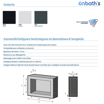Niche semi-ecastr�e 80x30 cm en acier inoxydable 9cm de profondeur