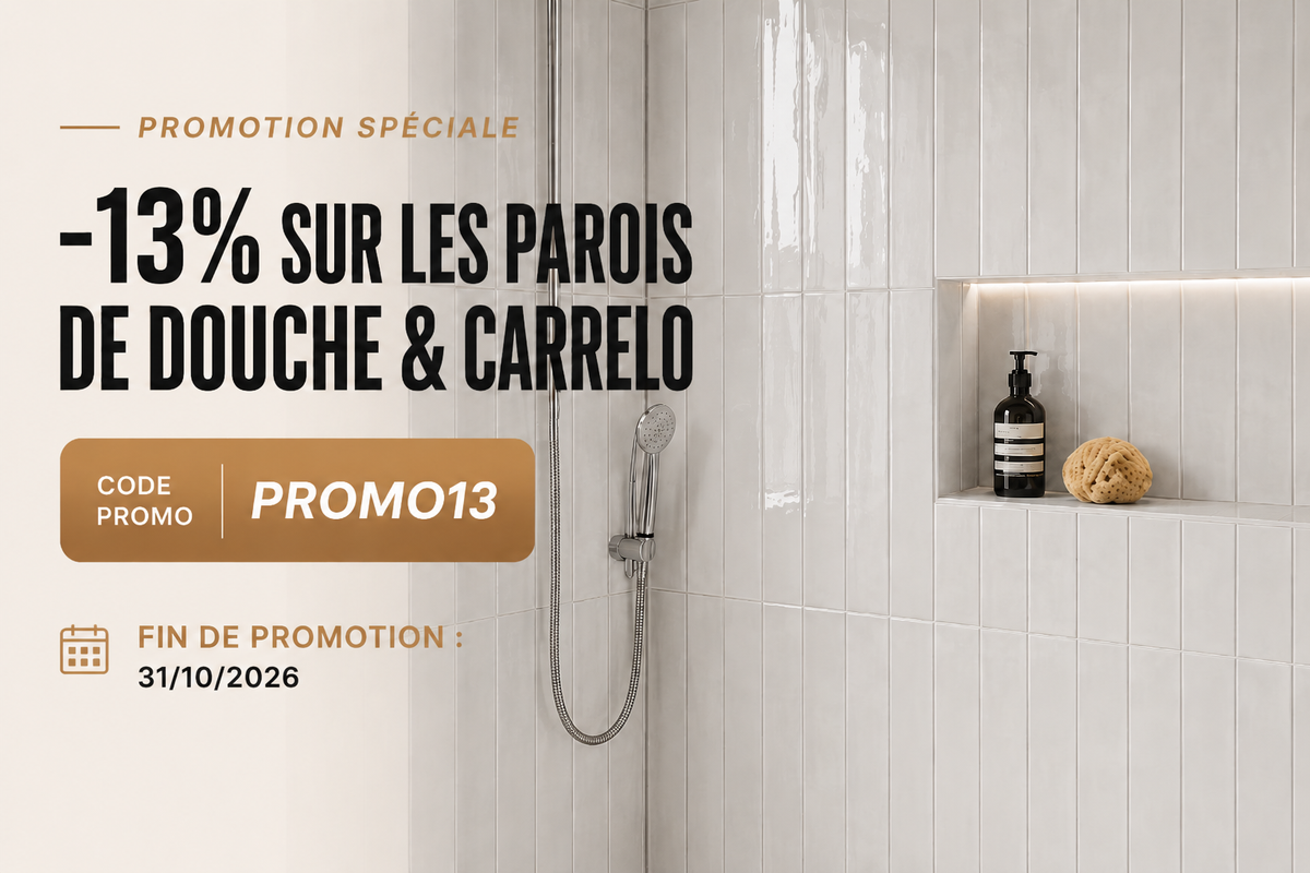Promotion -13% sur les parois de douche et les panneaux muraux Carrelo