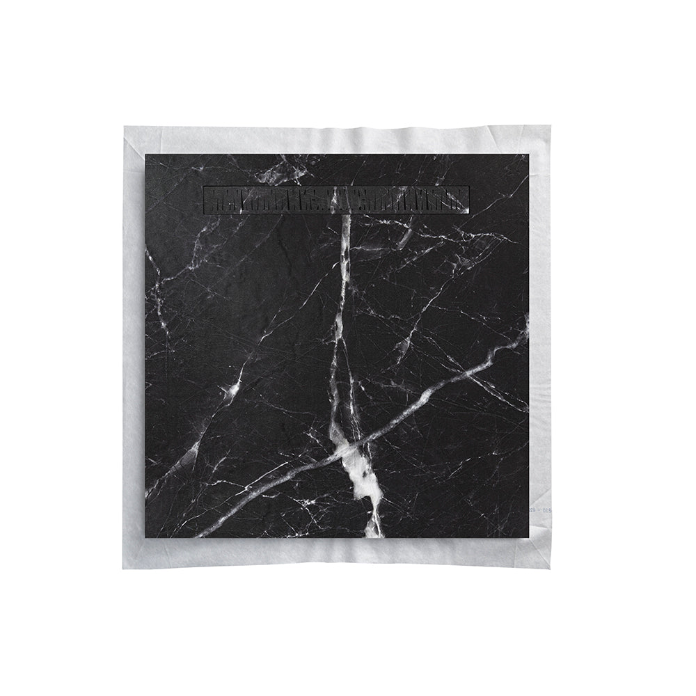 Receveur de douche 70x70 en Résine aspect Marbre - Caniveau allongé Excentré