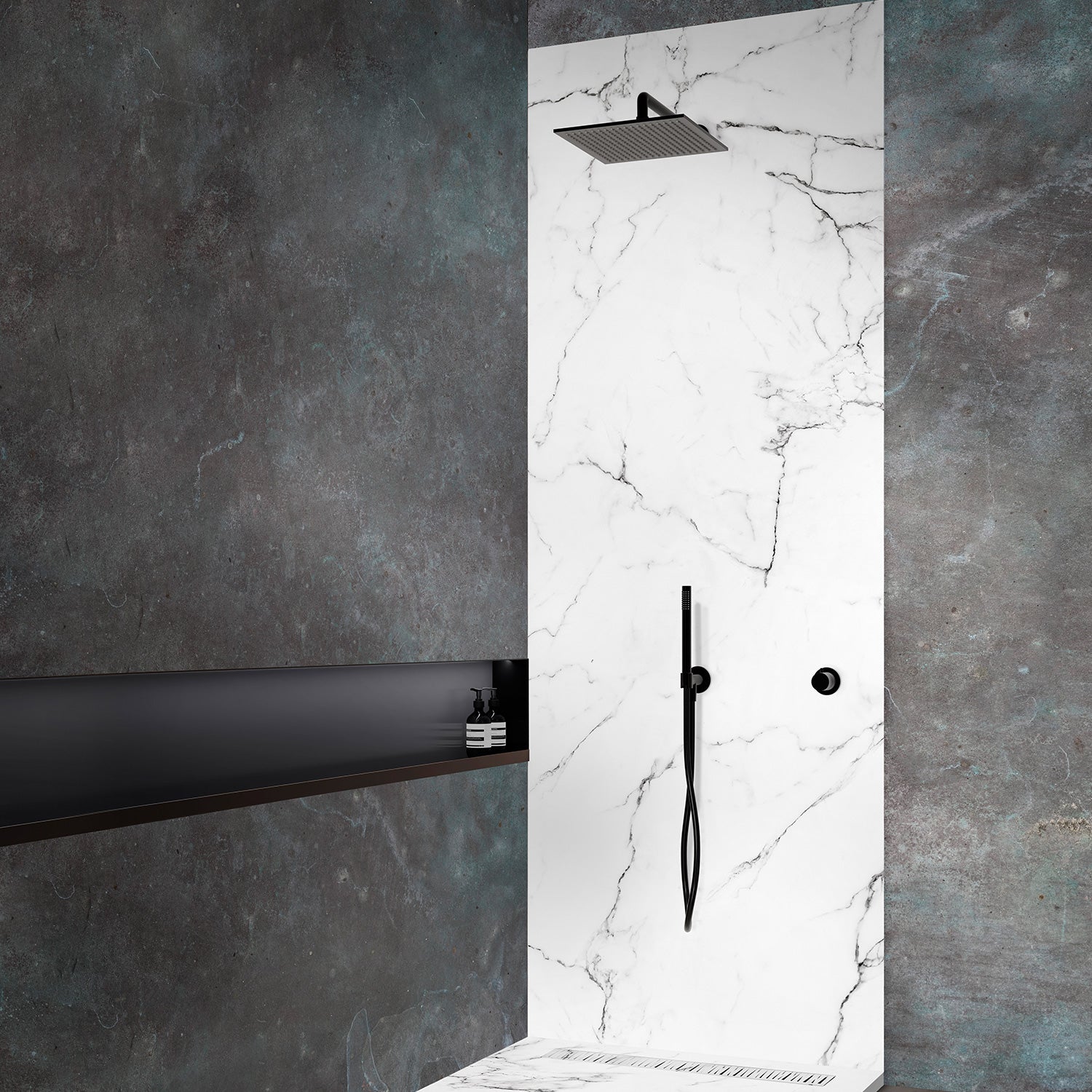 Panneau d'habillage mural en résine effet marbre blanc à nervures noires