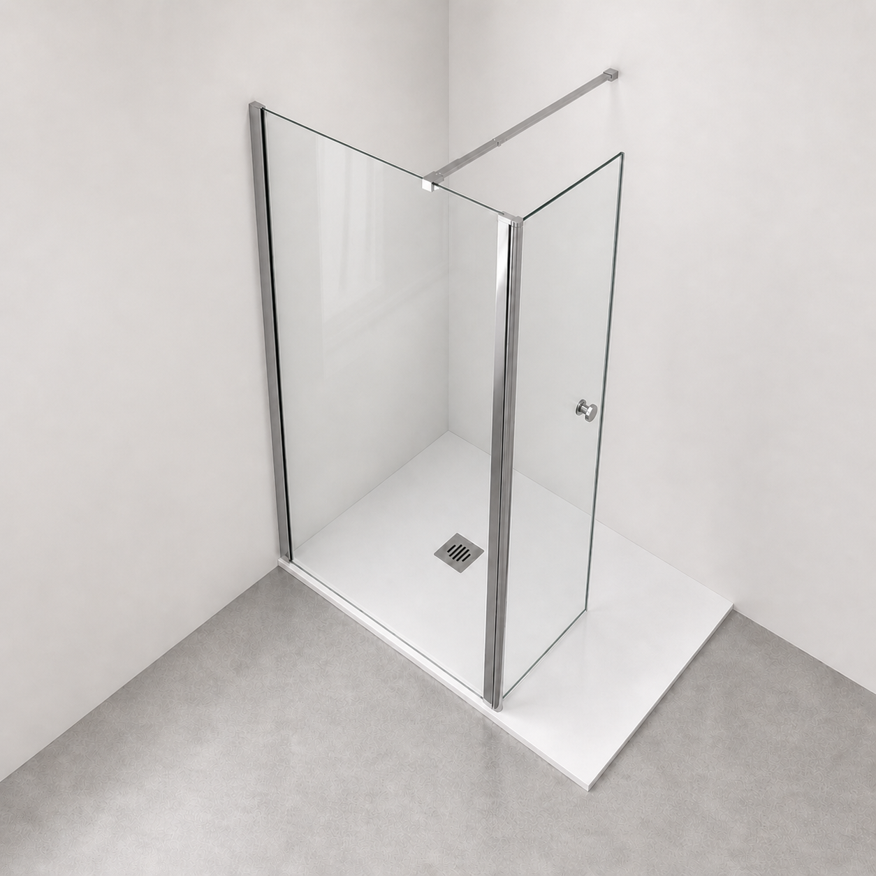 Paroi de douche avec retour pivotant 180° en verre transparent accessoires en aluminium chromé