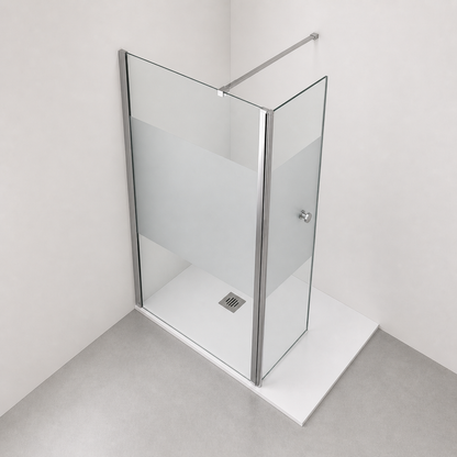 Paroi de douche avec retour pivotant en verre transparent et accessoires en aluminium chrom�