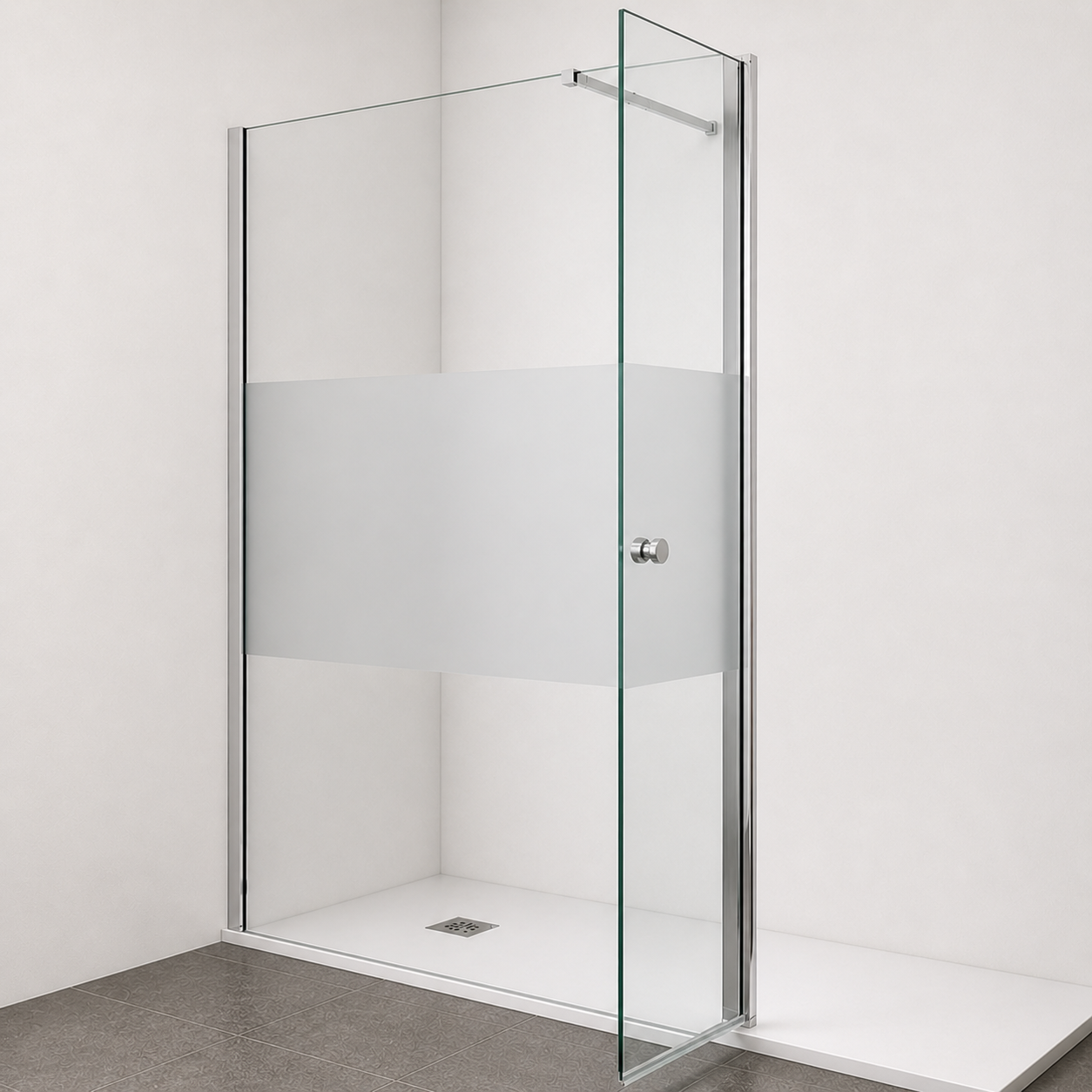 Paroi de douche avec retour pivotant en verre transparent et accessoires en aluminium chrom�