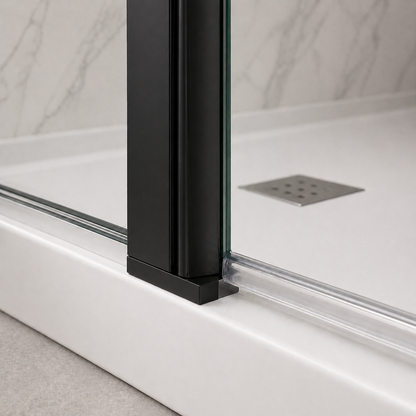 Paroi de douche avec volet pivotant en verre 6mm transparent et accessoires en noir mat