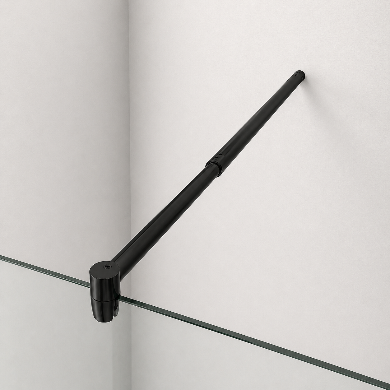 Paroi de douche avec volet pivotant en verre 6mm transparent et accessoires en noir mat