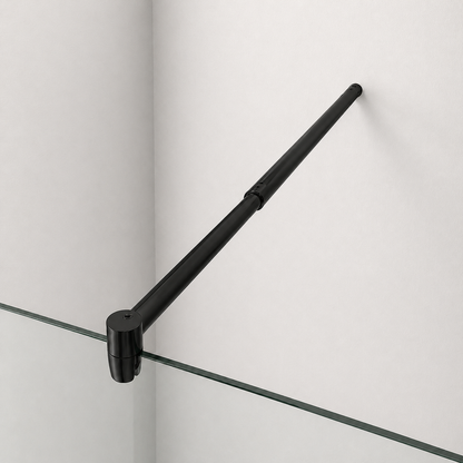 Paroi de douche avec volet pivotant en verre 6mm transparent et accessoires en noir mat