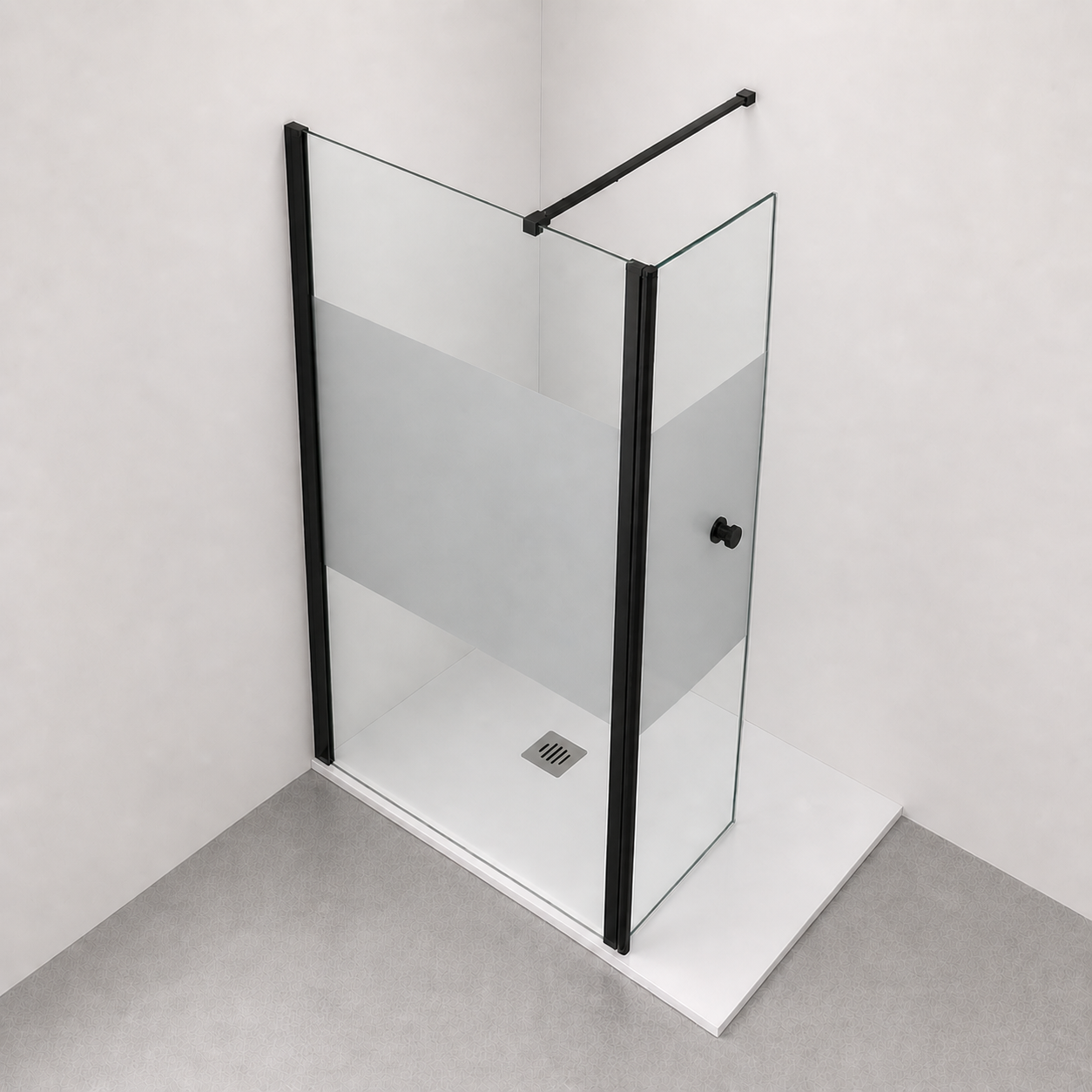 Paroi de douche avec volet pivotant en verre 6mm transparent et accessoires en noir mat