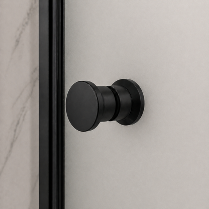 Paroi de douche avec volet pivotant en verre 6mm transparent et accessoires en noir mat