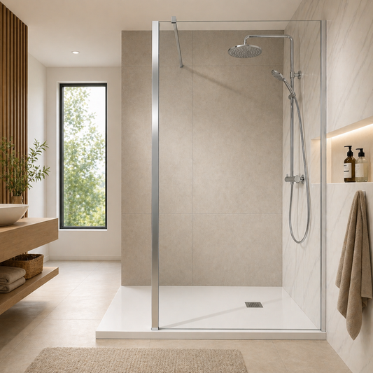 Paroi de douche en verre 6mm EASY CLEAN et accessoires en aluminium chrom�