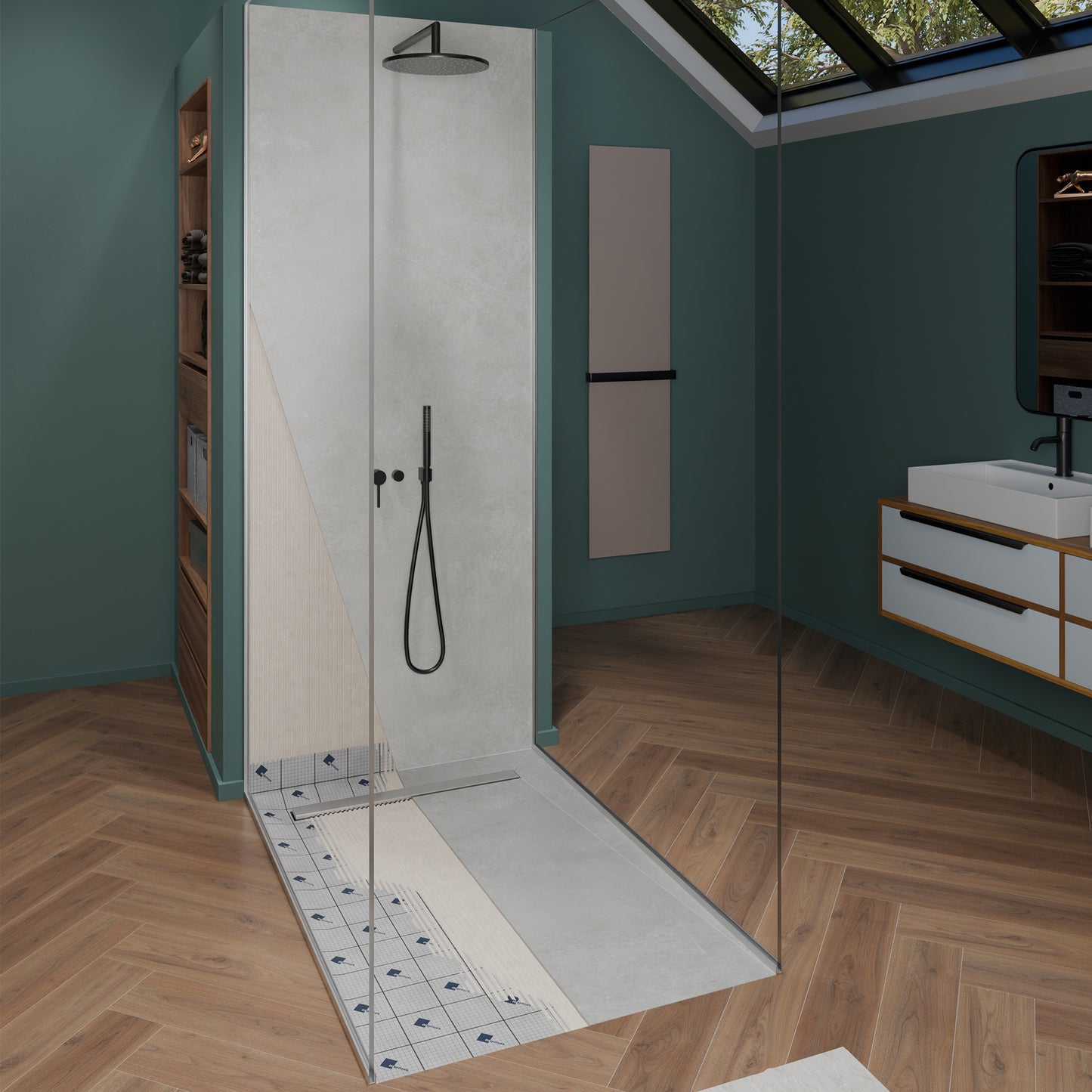 Receveur de douche en polystyr�ne extrud� �tanche avec caniveau 70x7