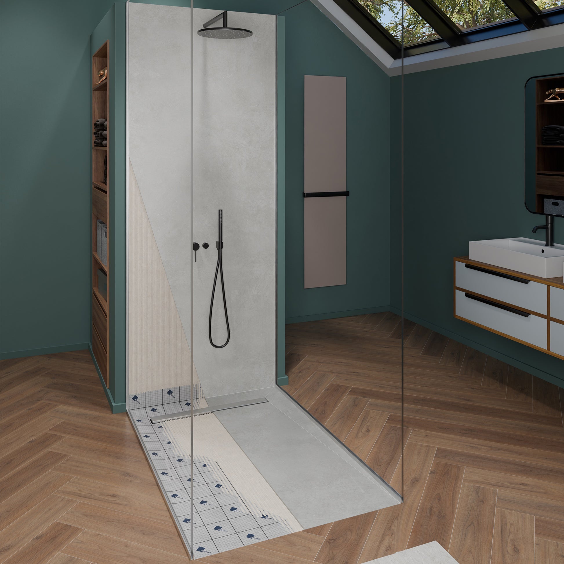 Receveur de douche en polystyr�ne extrud� �tanche avec caniveau 70x7