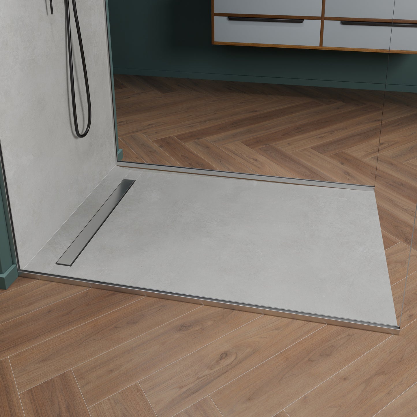 Receveur de douche � carreler Mono pente avec caniveau excentr� en inox 70x7 en inox