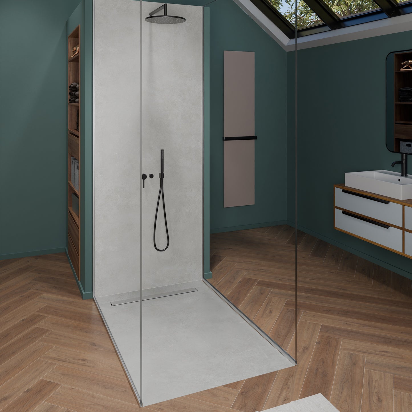 Receveur de douche � carreler Mono pente avec caniveau excentr� en inox 70x7 en inox