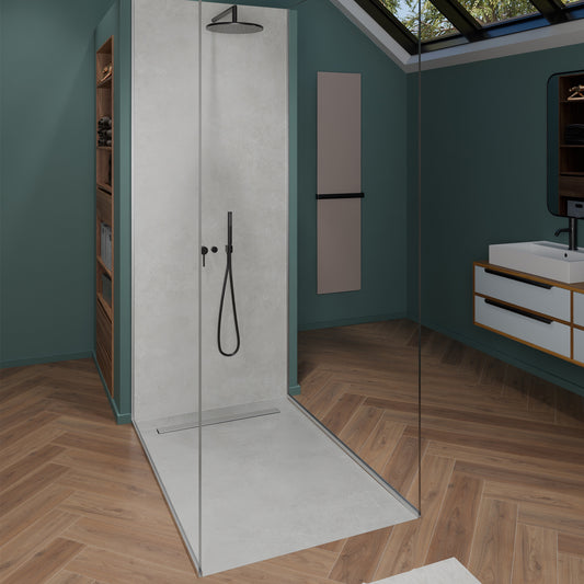 Receveur de douche à carreler Mono pente avec caniveau excentré en inox 70x7 en inox