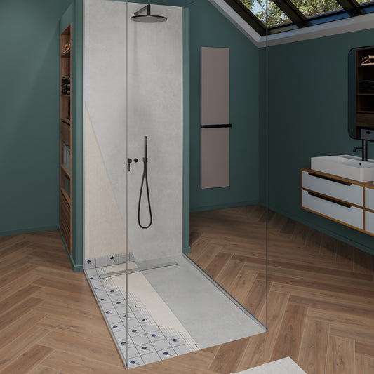 Receveur de douche à carreler Mono pente avec caniveau excentré en inox 70x7 en inox