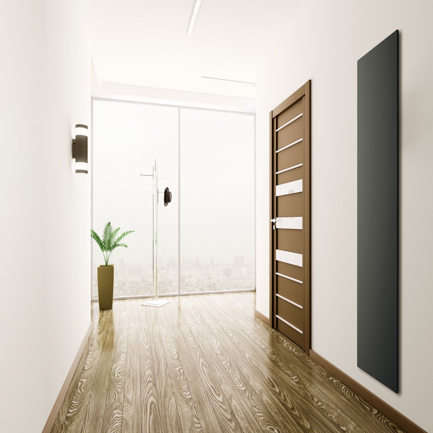 Radiateur �lectrique en acier peint monochrome Noir avec portes serviettes en option