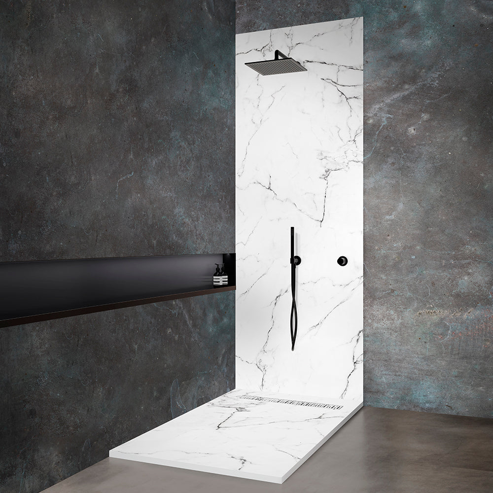 Receveur de douche 200x100 en Résine aspect Marbre - Caniveau excentré
