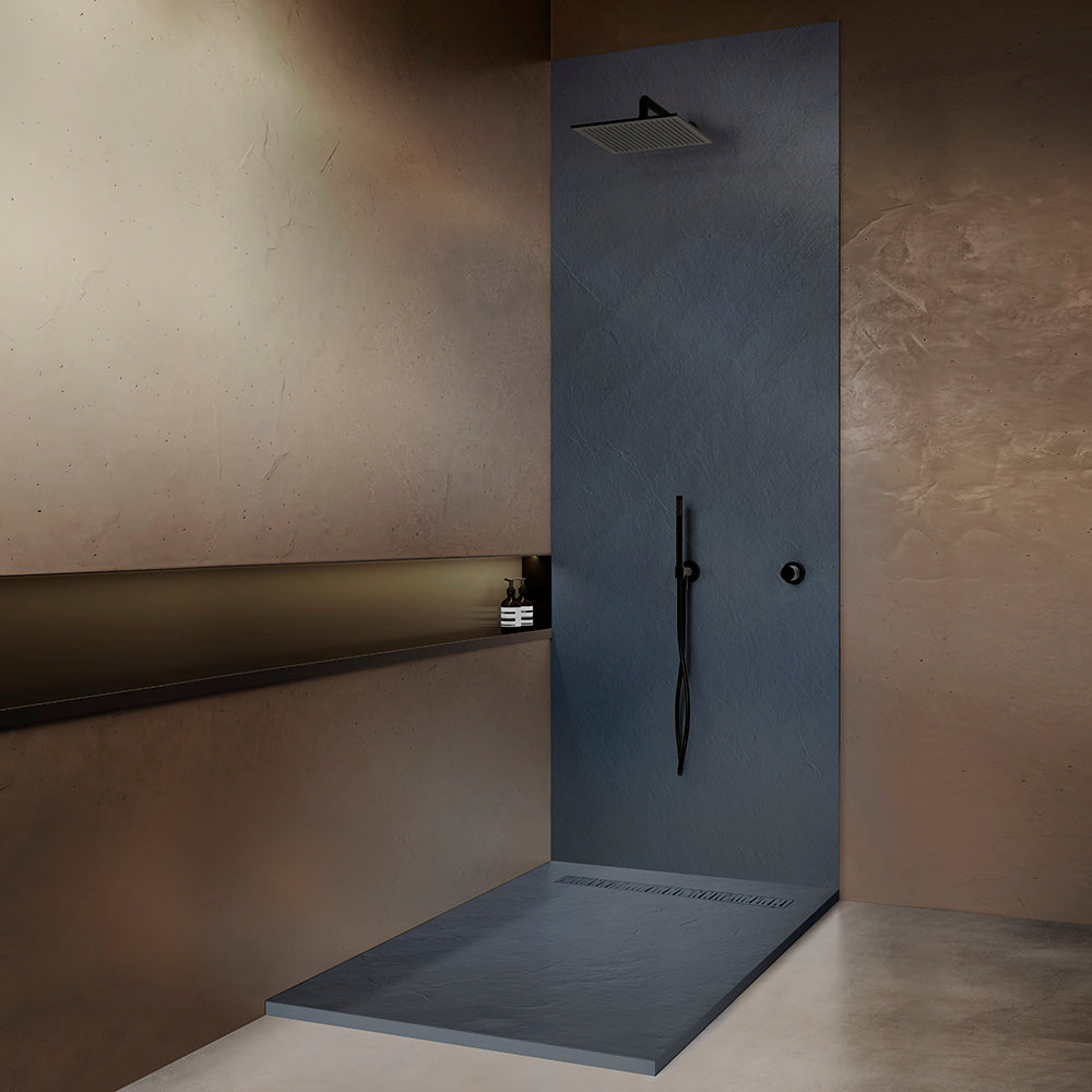 Receveur de douche 100x80 antid�rapant en r�sine aspect pierre - Caniveau 60x7
