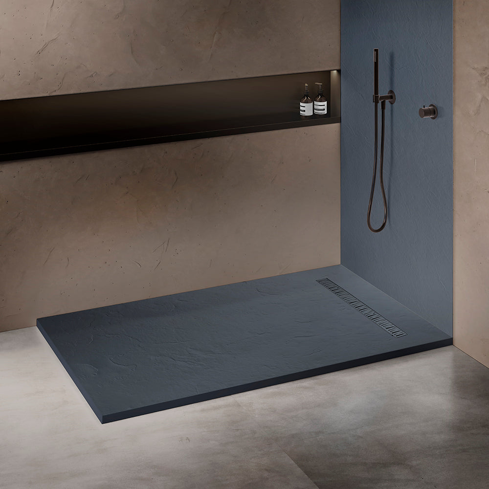Receveur de douche 100x80 antid�rapant en r�sine aspect pierre - Caniveau 60x7