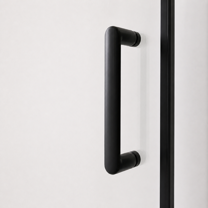 Porte de douche coulissante à 2 vantaux en verre transparent anticalcaire de 6 mm – cadre noir mat