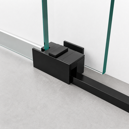 Porte de douche coulissante à 2 vantaux en verre transparent anticalcaire de 6 mm – cadre noir mat