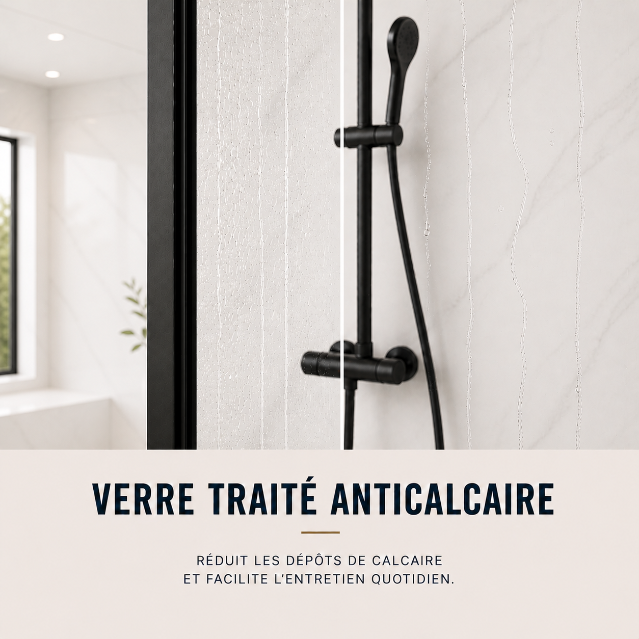 Porte de douche coulissante à 2 vantaux en verre transparent anticalcaire de 6 mm – cadre noir mat