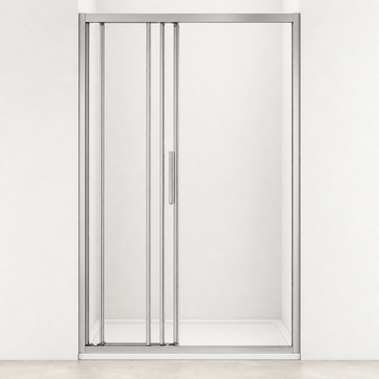 Porte de douche coulissante à 3 vantaux en verre transparent anticalcaire de 6 mm – cadre chromé