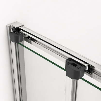 Porte de douche coulissante à 3 vantaux en verre transparent anticalcaire de 6 mm – cadre chromé