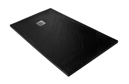 Receveur de douche pierre naturelle – 100×80 cm (grille excentrée) - Graphite noir