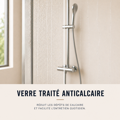 Porte de douche pivotante pliante avec bande opaque - reversible sans cadre et anticalcaire – Profilé aluminium chromé
