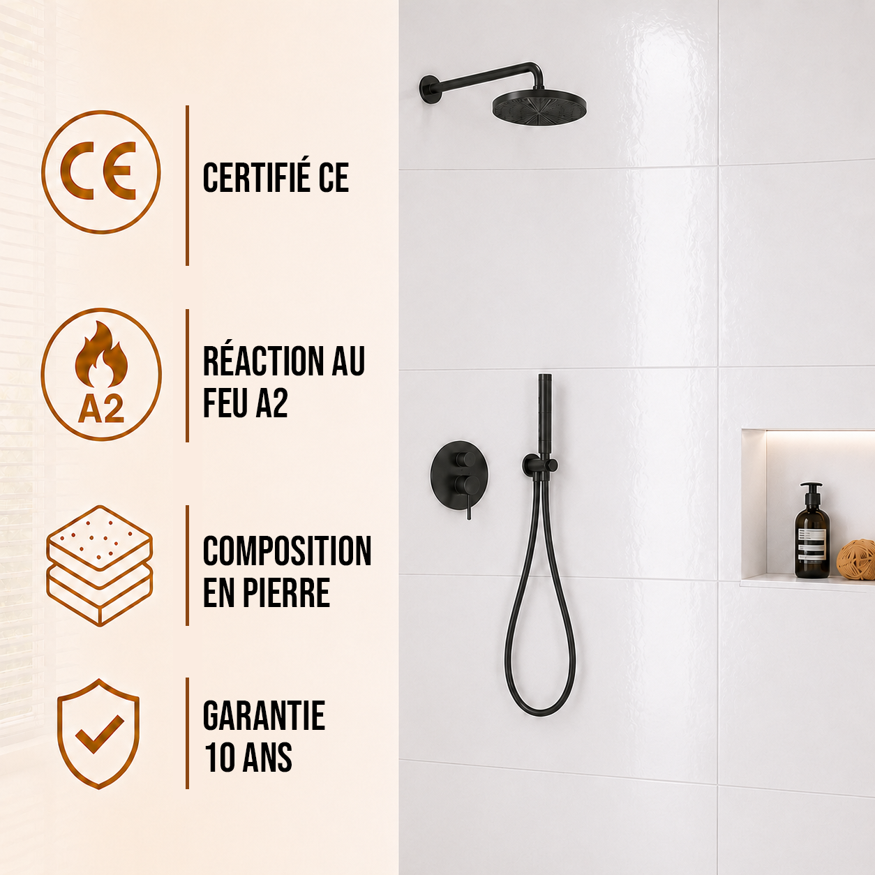 Pack de 3 panneaux muraux de salle de bain 60x90cm aspect faience