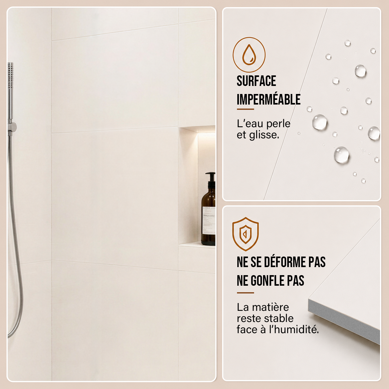 Pack de 3 panneaux muraux de salle de bain 60x90cm aspect faience