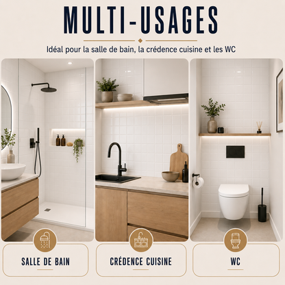 Pack de 3 panneaux muraux de salle de bain 60x90 aspect carrelage carée