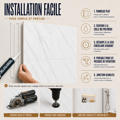 Pack de 3 panneaux muraux de salle de bain 60x90 marbre blanc
