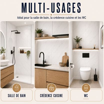 Pack de 3 panneaux muraux de salle de bain 60x90 marbre blanc