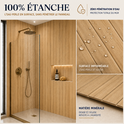 Pack de 3 panneaux muraux de salle de bain 90x60cm effet bois